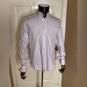 Shanghai Tang Button Up Shirt Pink White Mandarin Collar Men's M